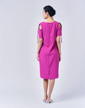 Load image into Gallery viewer, AINARA Short-Sleeve Cold Shoulder buckle Dress - Magenta