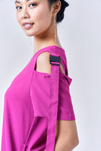 Load image into Gallery viewer, AINARA Short-Sleeve Cold Shoulder buckle Dress - Magenta