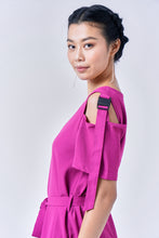 Load image into Gallery viewer, AINARA Short-Sleeve Cold Shoulder buckle Dress - Magenta