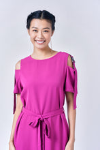 Load image into Gallery viewer, AINARA Short-Sleeve Cold Shoulder buckle Dress - Magenta