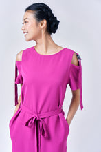 Load image into Gallery viewer, AINARA Short-Sleeve Cold Shoulder buckle Dress - Magenta