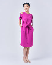 Load image into Gallery viewer, AINARA Short-Sleeve Cold Shoulder buckle Dress - Magenta