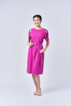 Load image into Gallery viewer, AINARA Short-Sleeve Cold Shoulder buckle Dress - Magenta