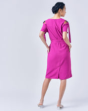 Load image into Gallery viewer, AINARA Short-Sleeve Cold Shoulder buckle Dress - Magenta