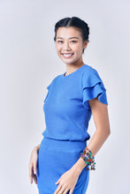 Load image into Gallery viewer, DELPH Ruffle Sleeve Waffle Top - Blue