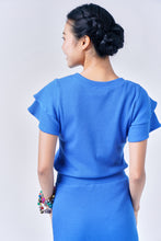 Load image into Gallery viewer, DELPH Ruffle Sleeve Waffle Top - Blue