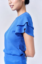 Load image into Gallery viewer, DELPH Ruffle Sleeve Waffle Top - Blue