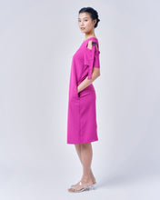 Load image into Gallery viewer, AINARA Short-Sleeve Cold Shoulder buckle Dress - Magenta