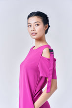 Load image into Gallery viewer, AINARA Short-Sleeve Cold Shoulder buckle Dress - Magenta