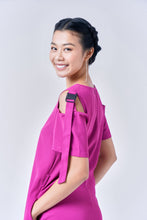 Load image into Gallery viewer, AINARA Short-Sleeve Cold Shoulder buckle Dress - Magenta