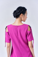 Load image into Gallery viewer, AINARA Short-Sleeve Cold Shoulder buckle Dress - Magenta