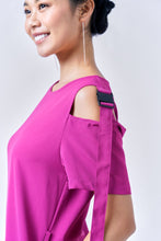 Load image into Gallery viewer, AINARA Short-Sleeve Cold Shoulder buckle Dress - Magenta