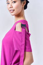 Load image into Gallery viewer, AINARA Short-Sleeve Cold Shoulder buckle Dress - Magenta