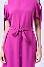 Load image into Gallery viewer, AINARA Short-Sleeve Cold Shoulder buckle Dress - Magenta