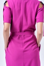 Load image into Gallery viewer, AINARA Short-Sleeve Cold Shoulder buckle Dress - Magenta