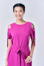Load image into Gallery viewer, AINARA Short-Sleeve Cold Shoulder buckle Dress - Magenta