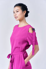 Load image into Gallery viewer, AINARA Short-Sleeve Cold Shoulder buckle Dress - Magenta