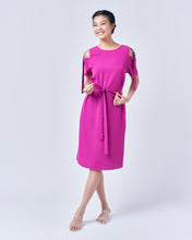 Load image into Gallery viewer, AINARA Short-Sleeve Cold Shoulder buckle Dress - Magenta