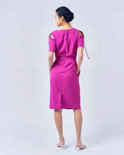 Load image into Gallery viewer, AINARA Short-Sleeve Cold Shoulder buckle Dress - Magenta