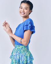 Load image into Gallery viewer, DELPH Ruffle Sleeve Waffle Top - Blue