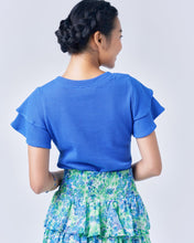 Load image into Gallery viewer, DELPH Ruffle Sleeve Waffle Top - Blue