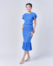 Load image into Gallery viewer, DELPH Ruffle Sleeve Waffle Top - Blue