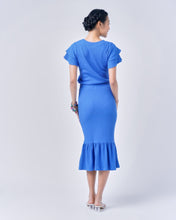 Load image into Gallery viewer, DELPH Ruffle Sleeve Waffle Top - Blue