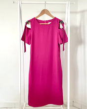 Load image into Gallery viewer, AINARA Short-Sleeve Cold Shoulder buckle Dress - Magenta