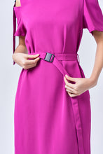 Load image into Gallery viewer, AINARA Short-Sleeve Cold Shoulder buckle Dress - Magenta