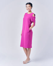 Load image into Gallery viewer, AINARA Short-Sleeve Cold Shoulder buckle Dress - Magenta