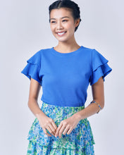Load image into Gallery viewer, DELPH Ruffle Sleeve Waffle Top - Blue